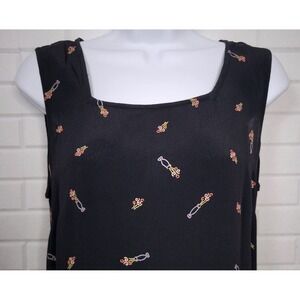 Vtg 90s Sz M Putumayo Maxi Dress Minimalist Dark Floral Square Neck Tank Dress